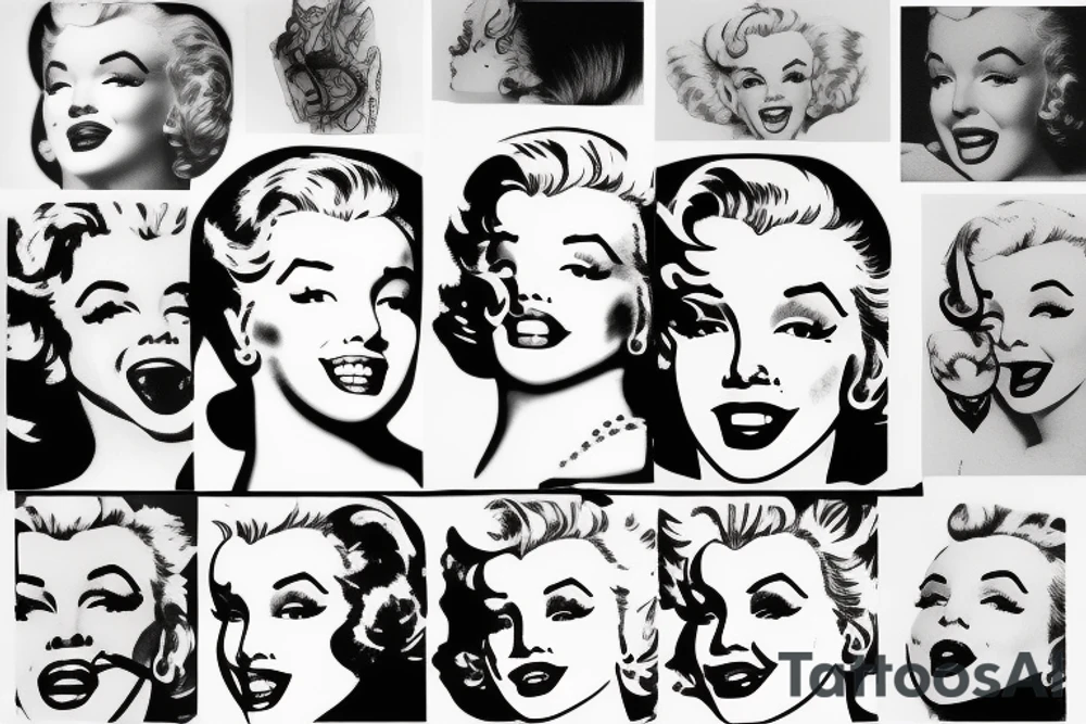 marylin monroe face blackwork style tattoo idea