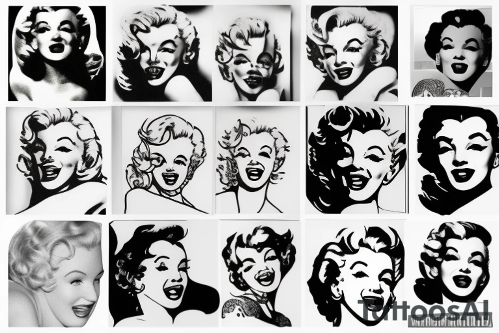 marylin monroe face blackwork style tattoo idea