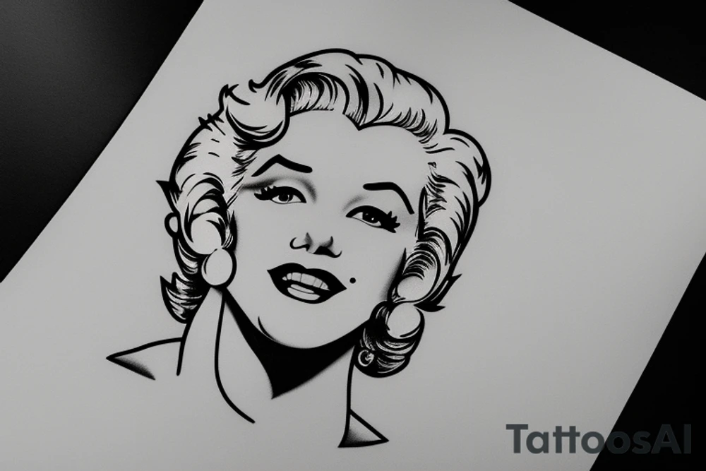 marylin monroe face blackwork style tattoo idea