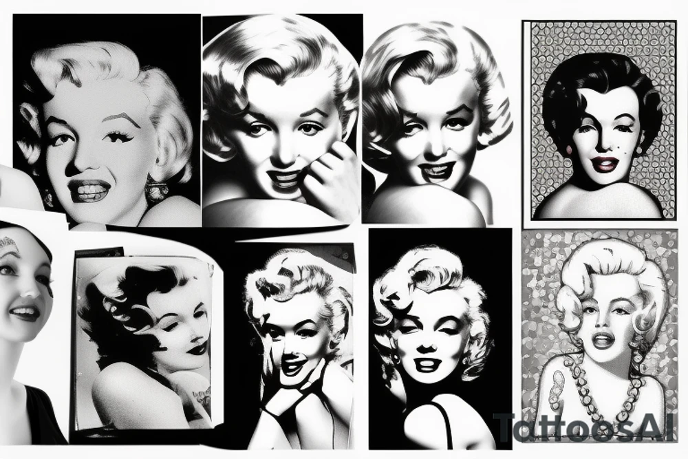 marylin monroe face blackwork style tattoo idea