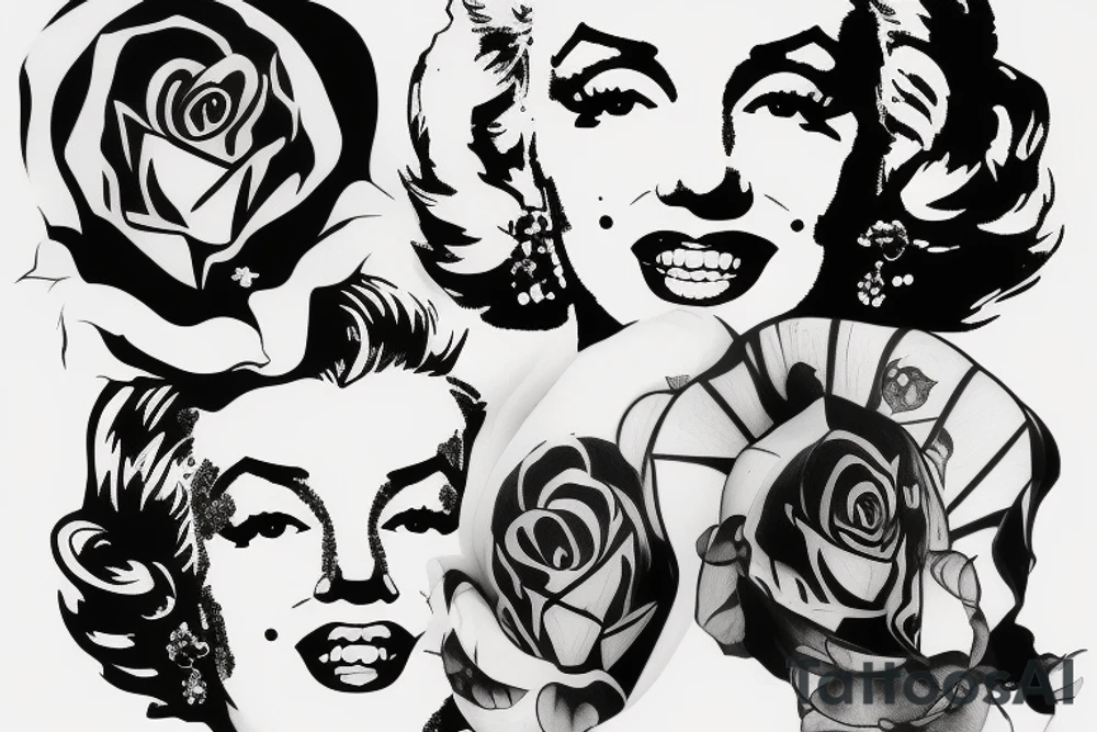 marylin monroe face blackwork style tattoo idea