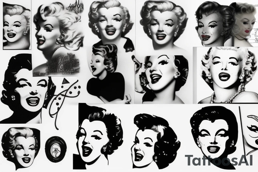 marylin monroe face blackwork style tattoo idea