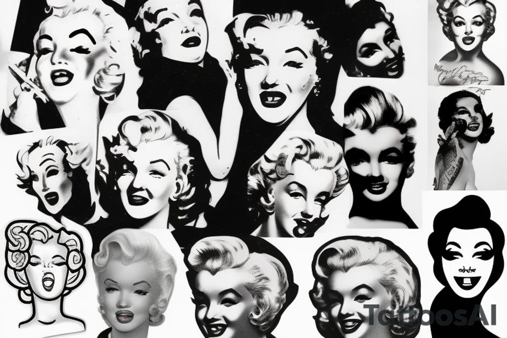 marylin monroe face blackwork style tattoo idea