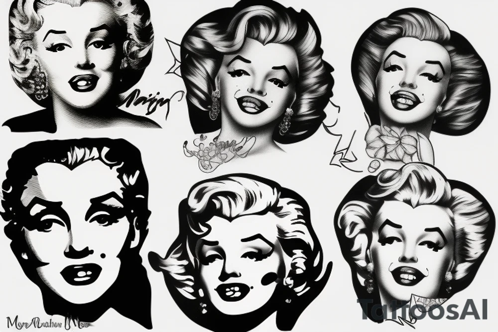 marylin monroe face blackwork style tattoo idea