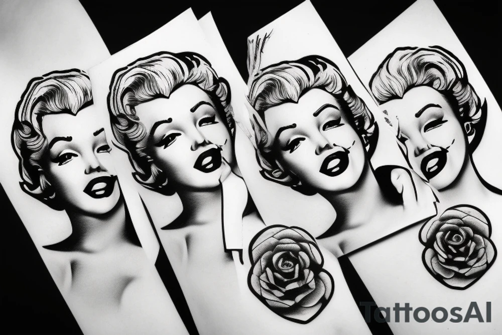 marylin monroe face blackwork style tattoo idea