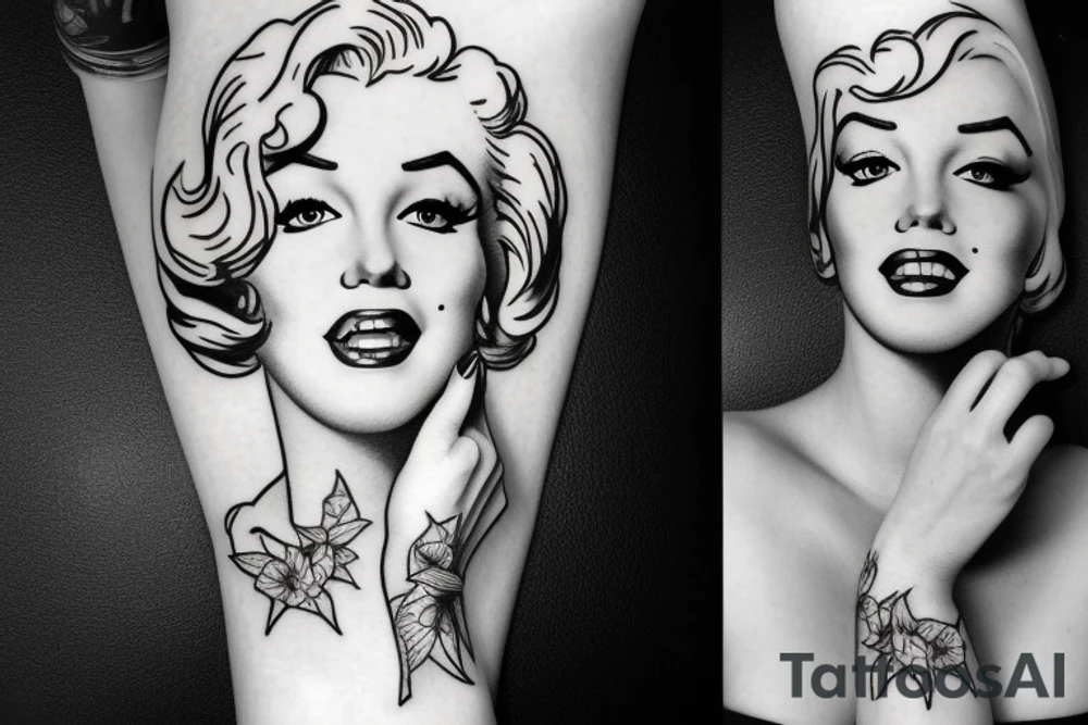 marylin monroe face blackwork style tattoo idea