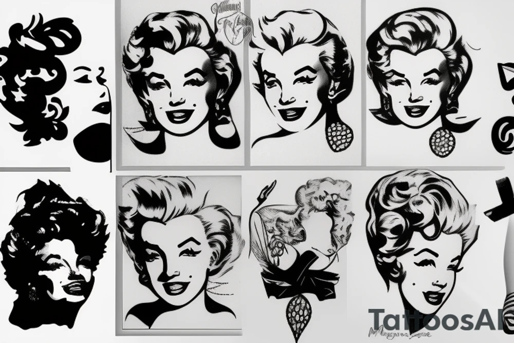 marylin monroe face blackwork style tattoo idea