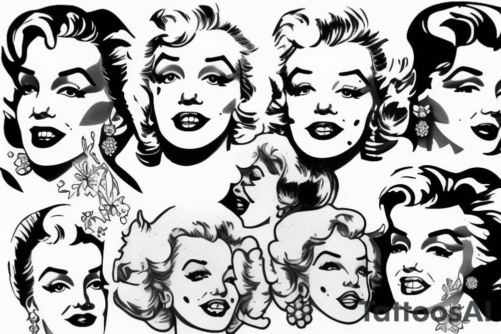 marylin monroe face blackwork style tattoo idea