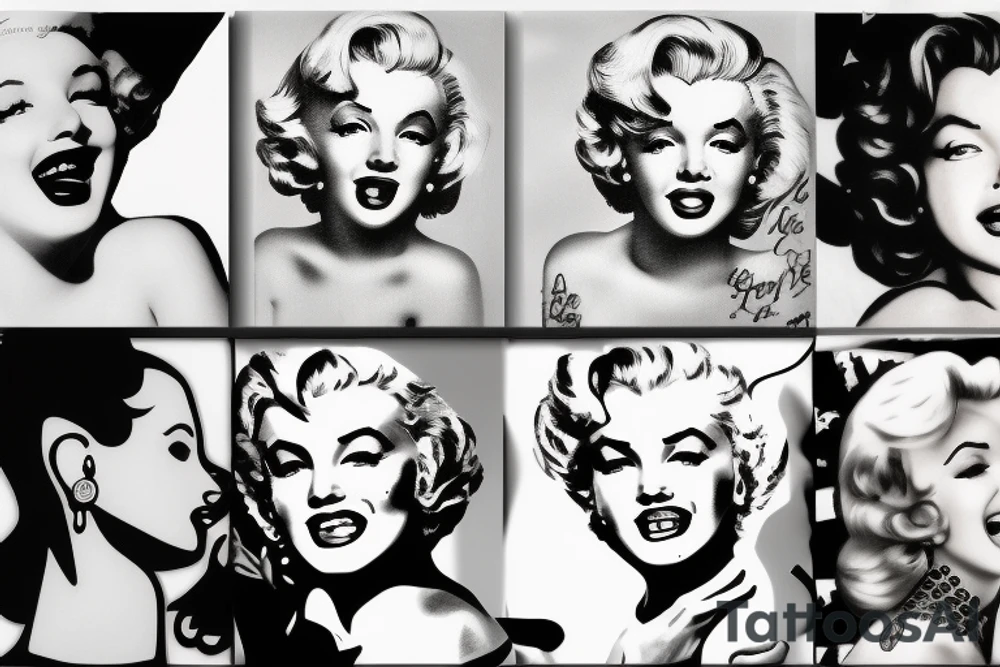 marylin monroe face blackwork style tattoo idea