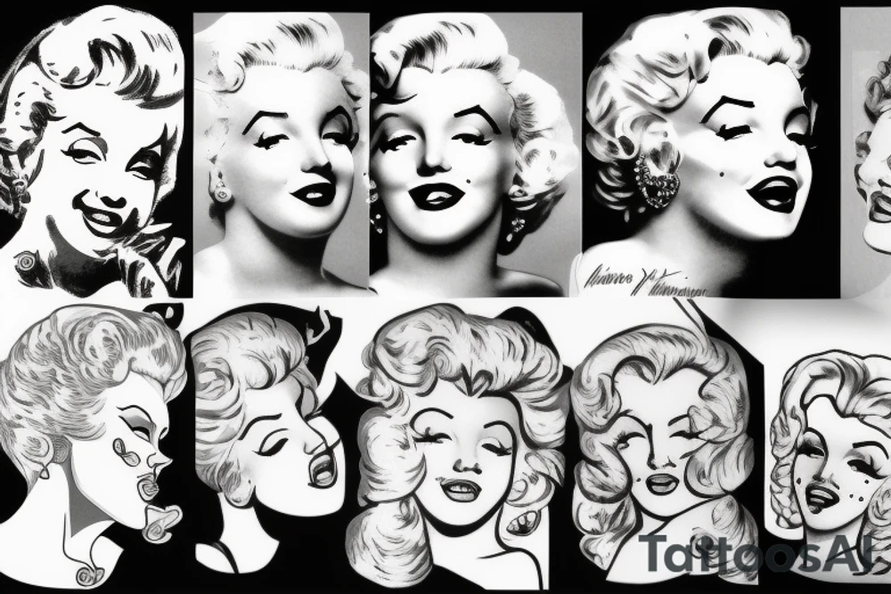 marylin monroe face blackwork style tattoo idea