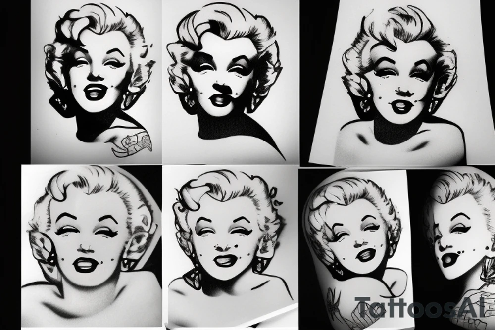 marylin monroe face blackwork style tattoo idea