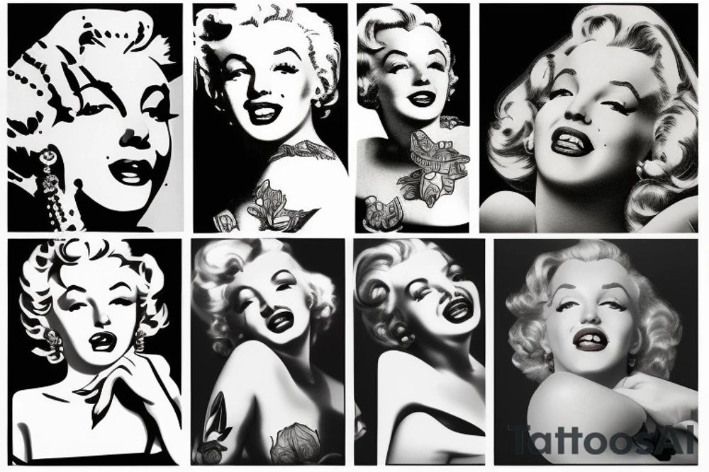 marylin monroe face blackwork style tattoo idea