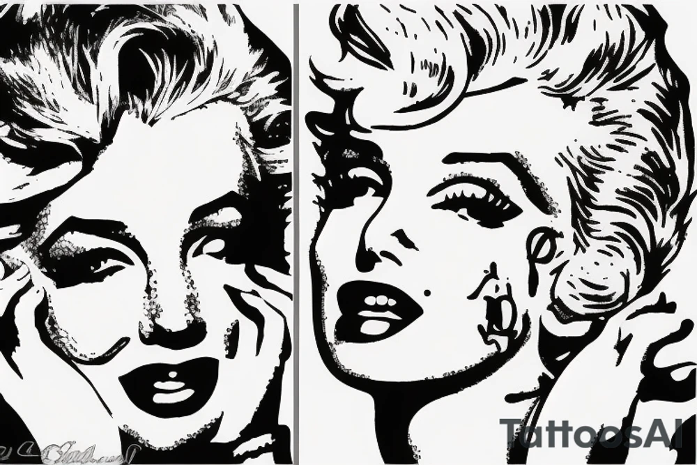 marylin monroe face blackwork style tattoo idea