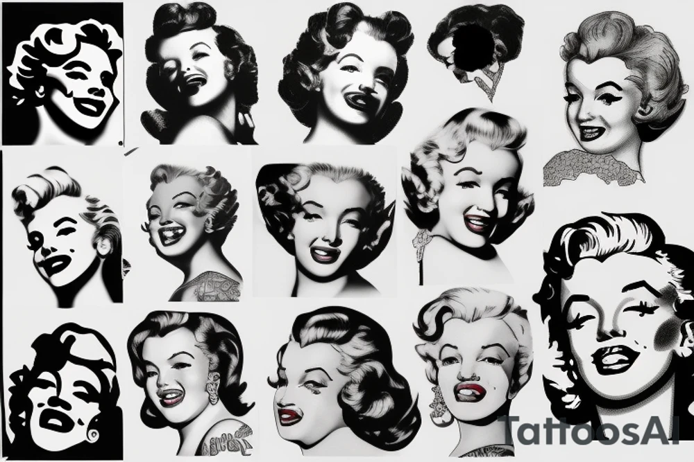 marylin monroe face blackwork style tattoo idea
