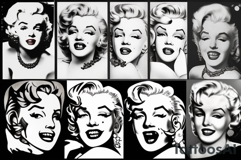 marylin monroe face blackwork style tattoo idea