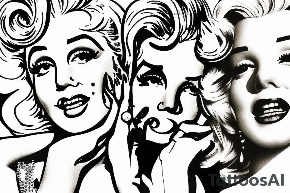 marylin monroe face blackwork style tattoo idea