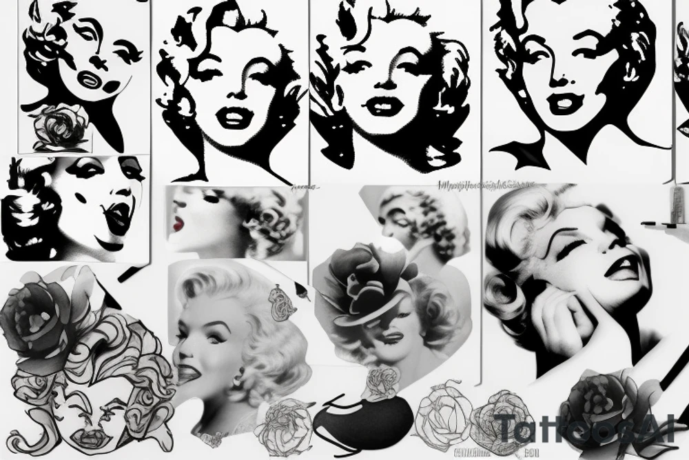 marylin monroe face blackwork style tattoo idea