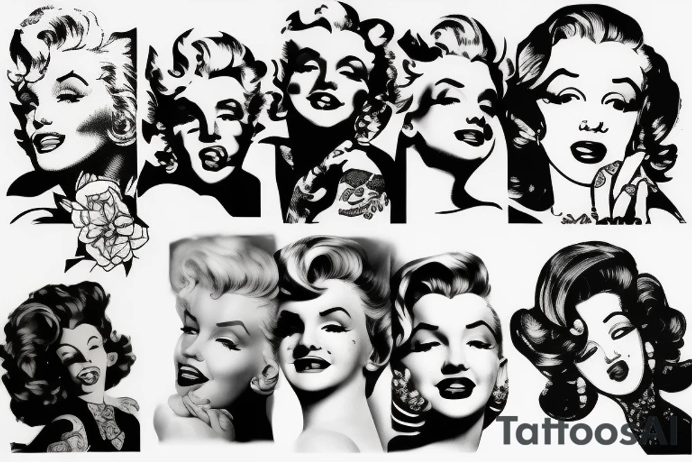 marylin monroe face blackwork style tattoo idea