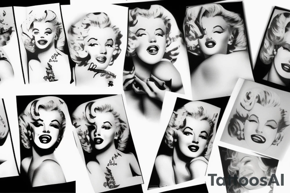 marylin monroe face blackwork style tattoo idea