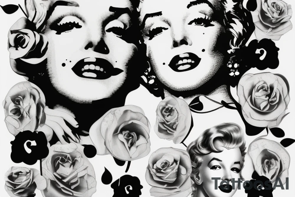 marylin monroe face blackwork style tattoo idea