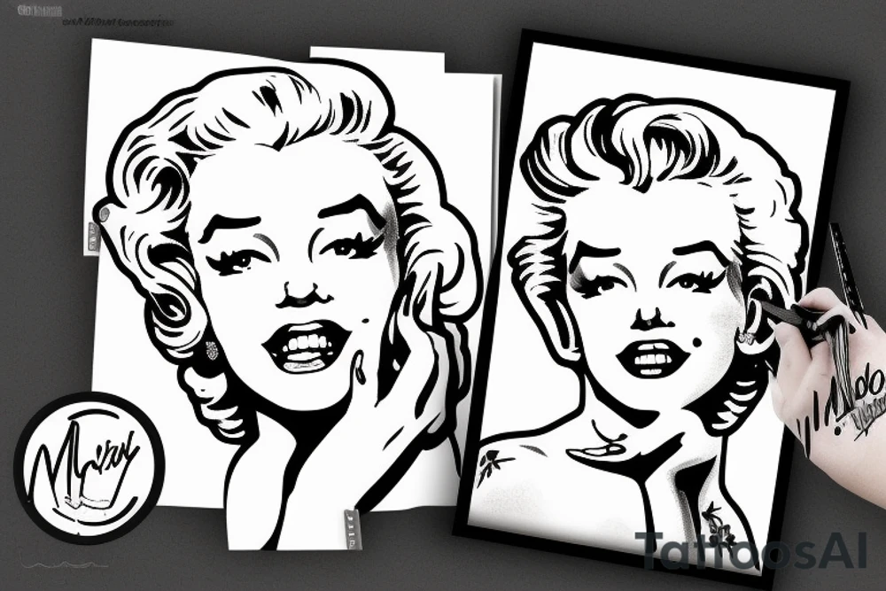 marylin monroe face blackwork style tattoo idea