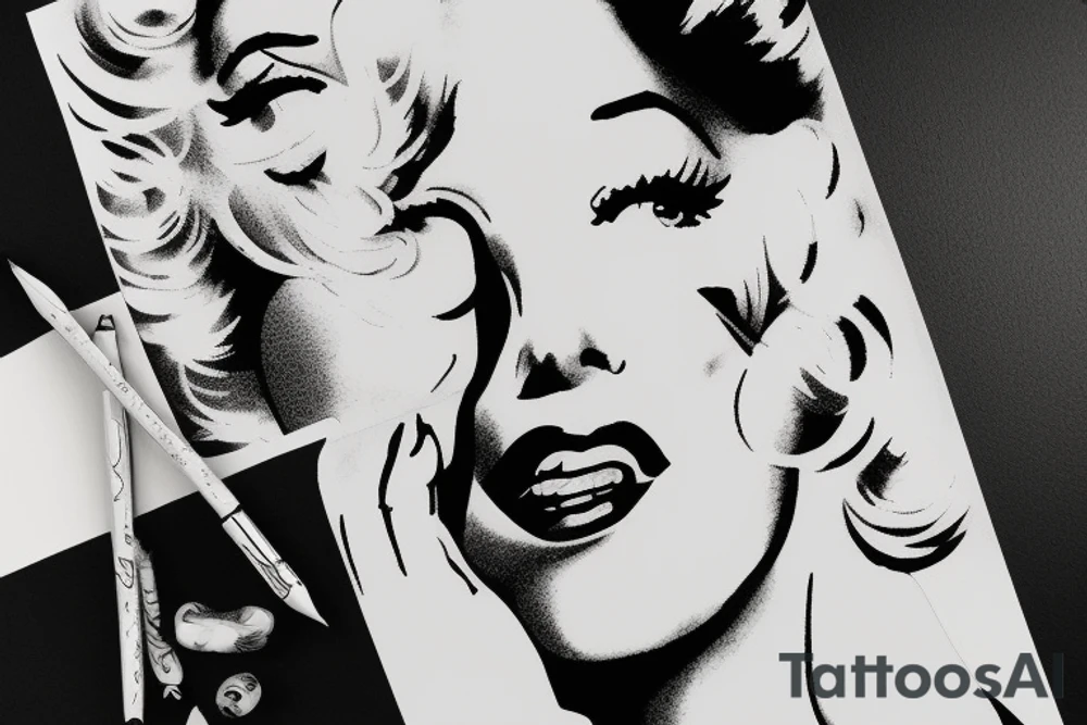 marylin monroe face blackwork style tattoo idea