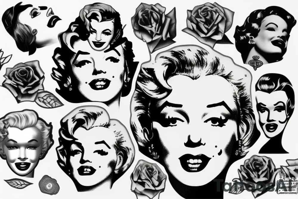 marylin monroe face blackwork style tattoo idea