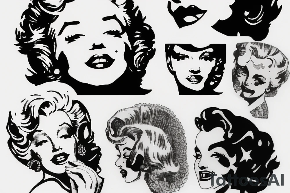 marylin monroe face blackwork style tattoo idea