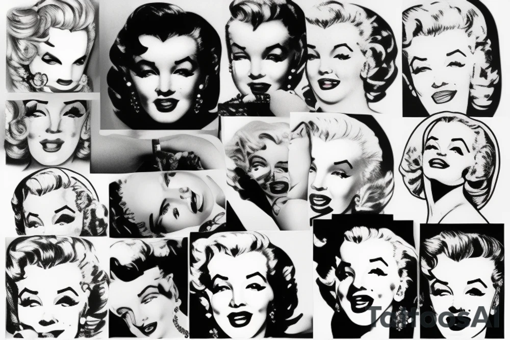marylin monroe face blackwork style tattoo idea
