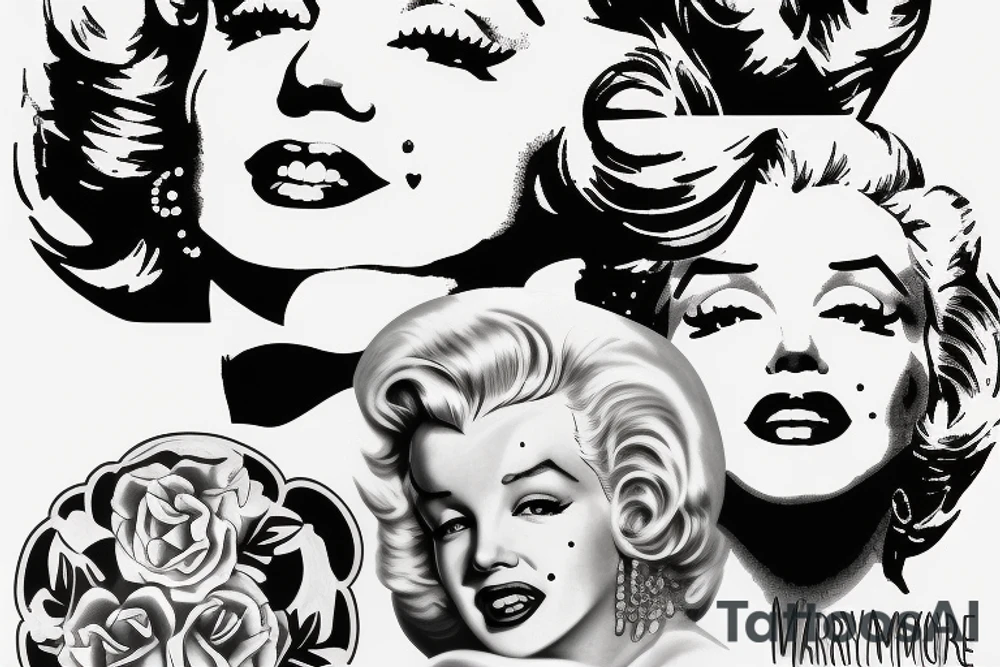 marylin monroe face blackwork style tattoo idea