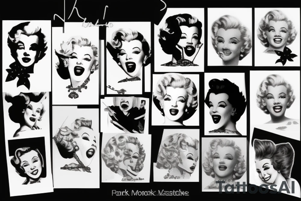 marylin monroe face blackwork style tattoo idea