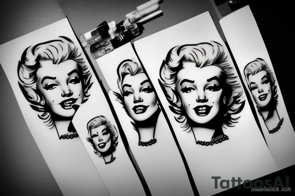 marylin monroe face blackwork style tattoo idea