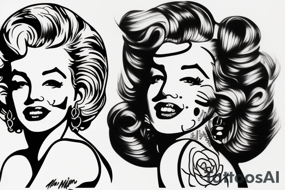 marylin monroe face blackwork style tattoo idea