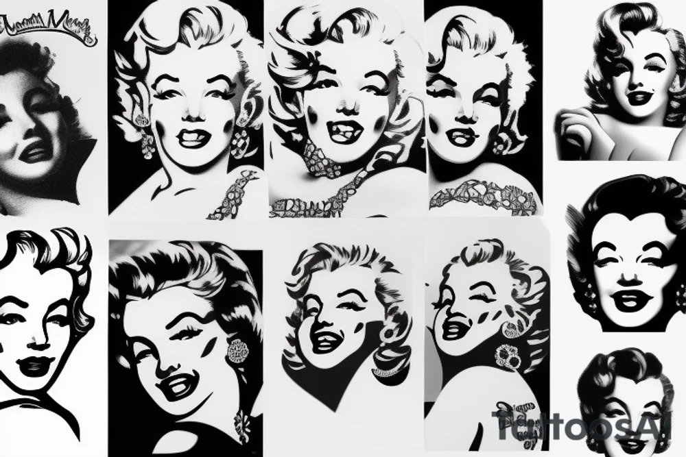 marylin monroe face blackwork style tattoo idea