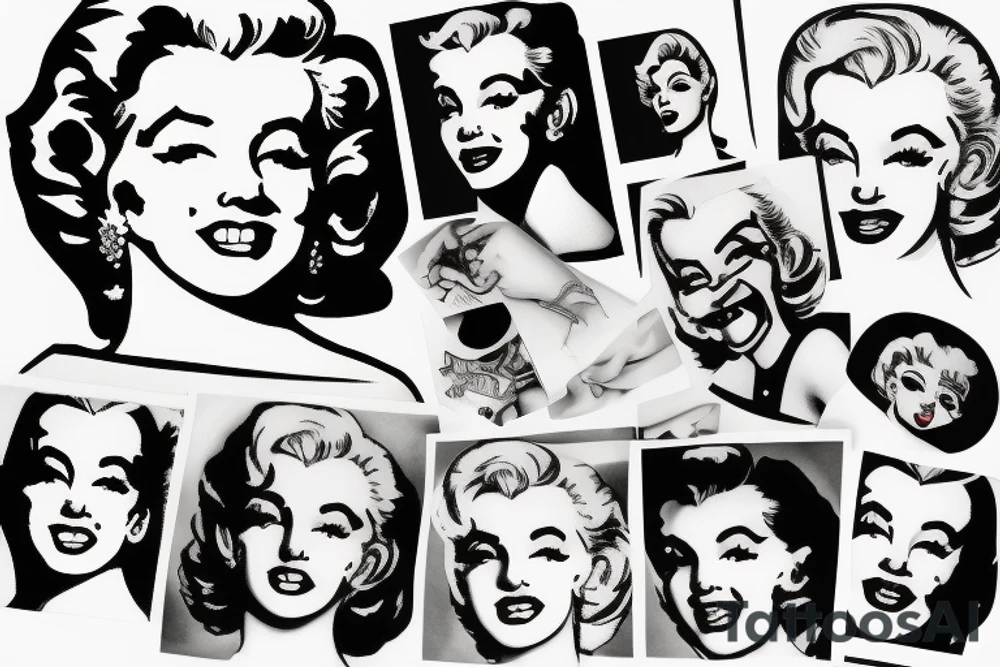 marylin monroe face blackwork style tattoo idea