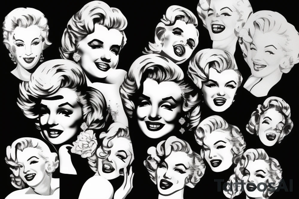 marylin monroe face blackwork style tattoo idea