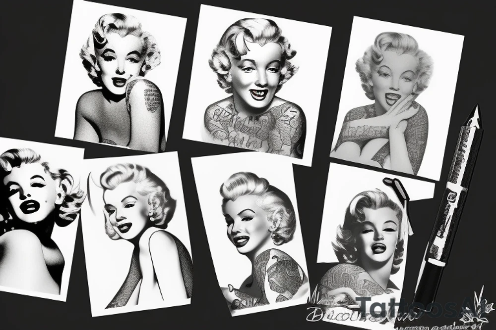 marylin monroe face blackwork style tattoo idea