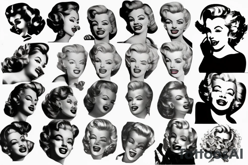 marylin monroe face blackwork style tattoo idea