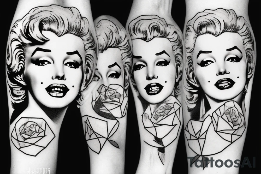 marylin monroe face blackwork style tattoo idea