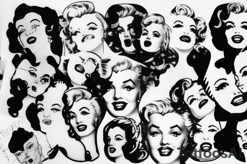 marylin monroe face blackwork style tattoo idea