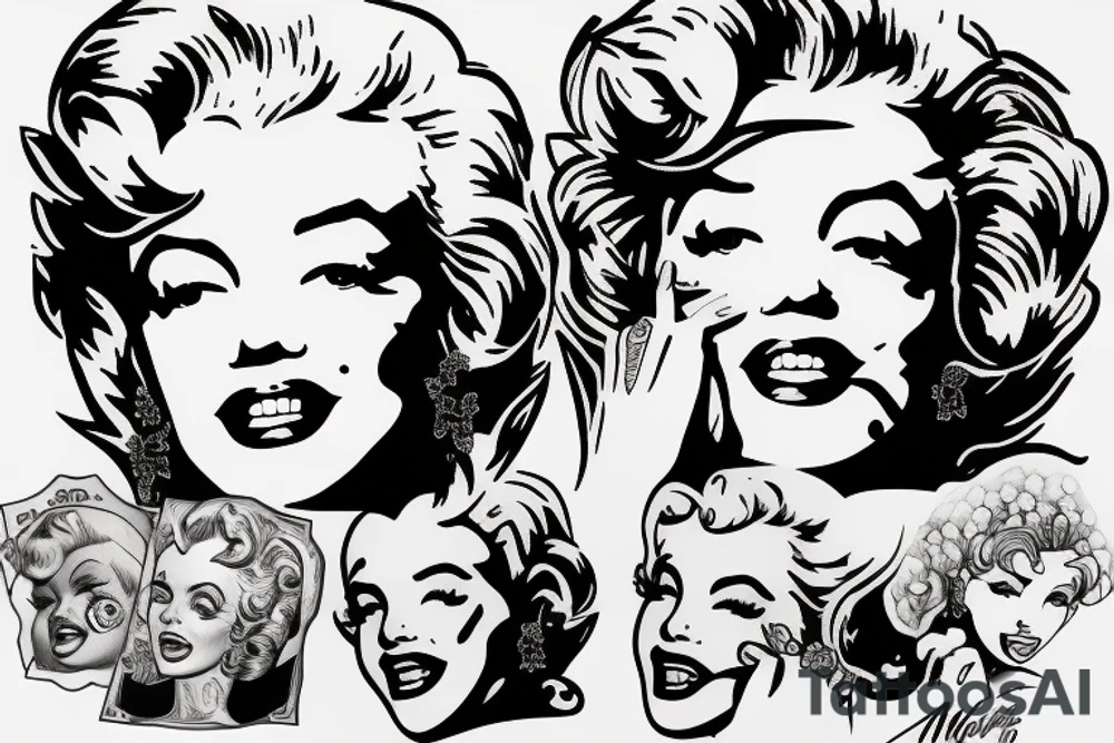 marylin monroe face blackwork style tattoo idea