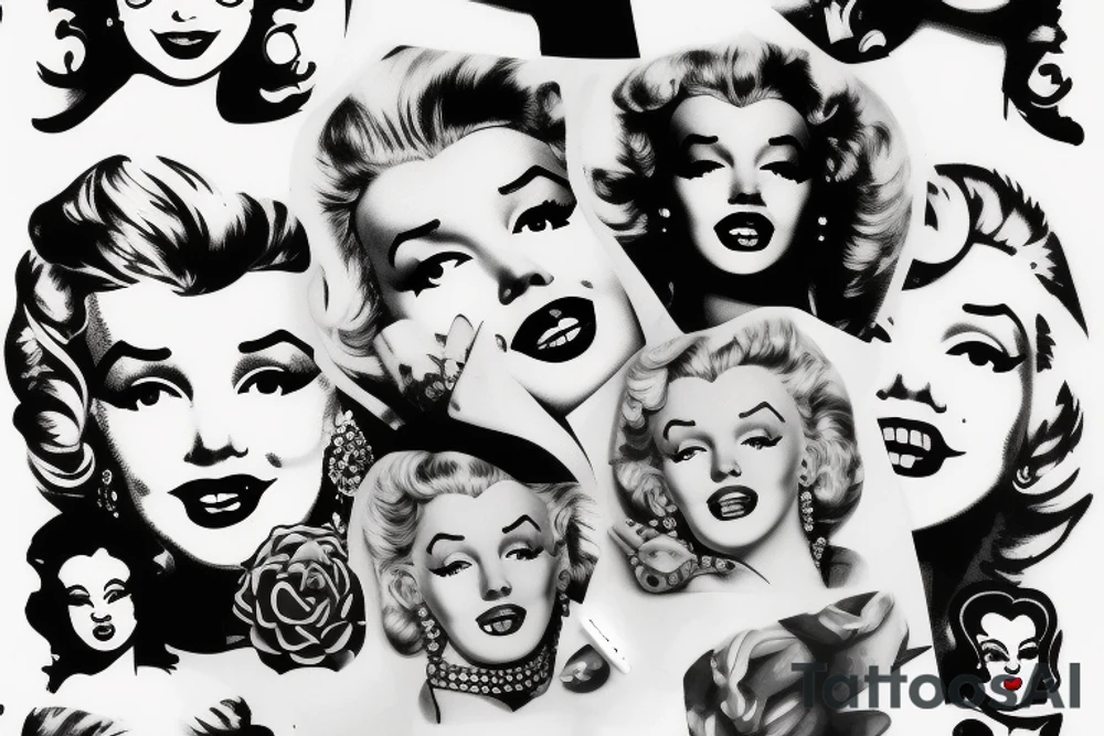 marylin monroe face blackwork style tattoo idea