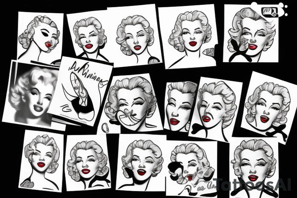 marylin monroe face blackwork style tattoo idea