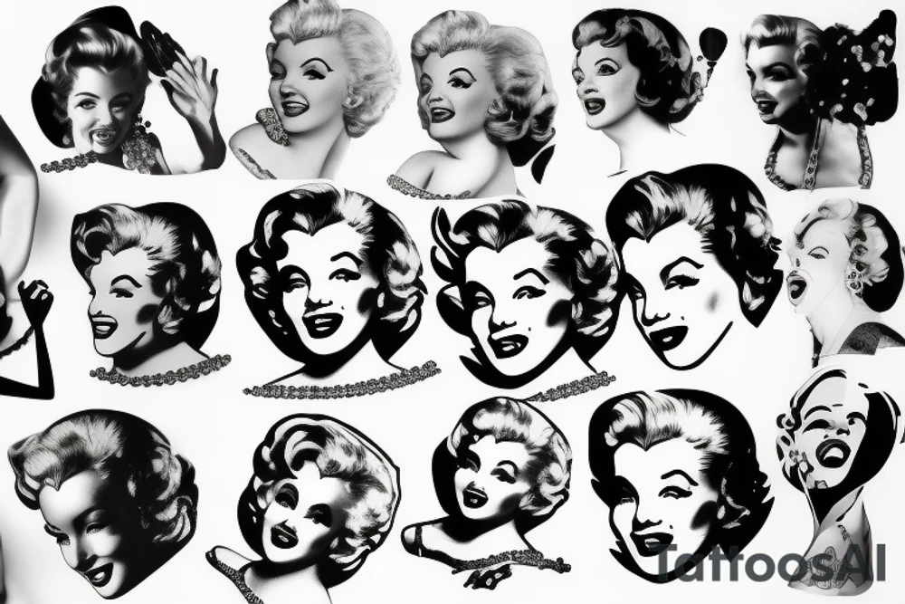 marylin monroe face blackwork style tattoo idea