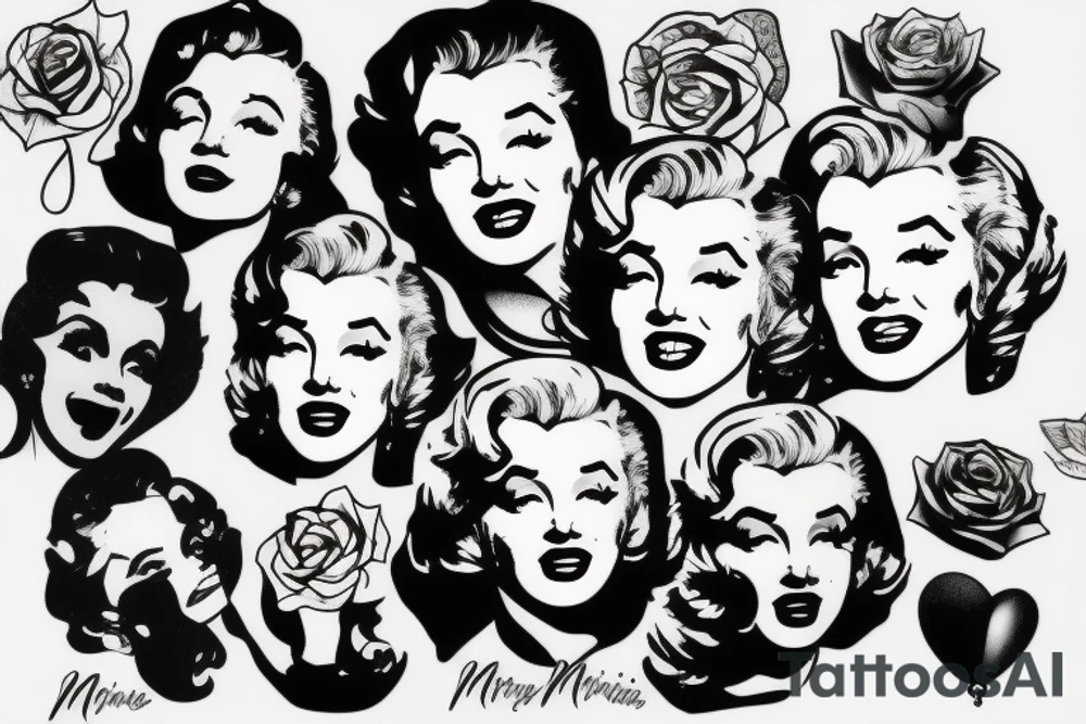 marylin monroe face blackwork style tattoo idea