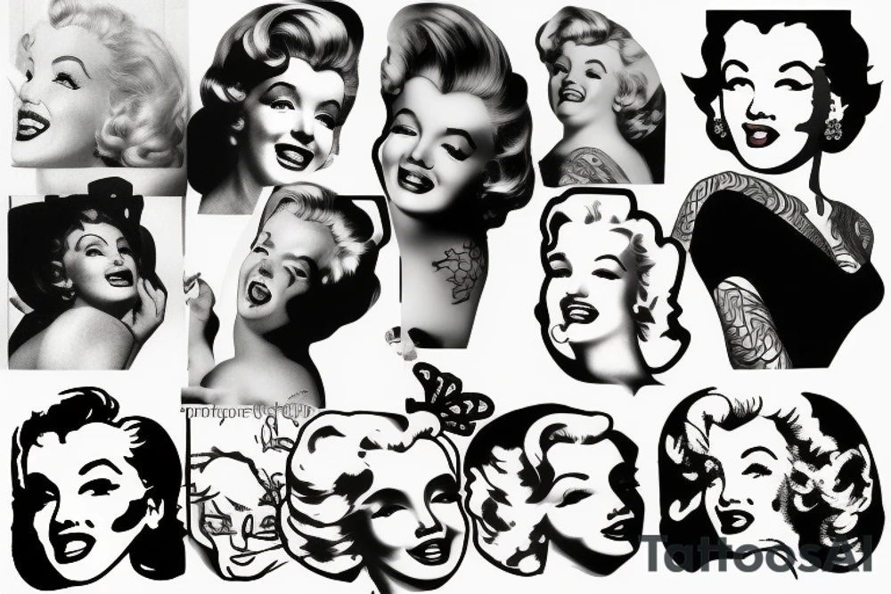 marylin monroe face blackwork style tattoo idea