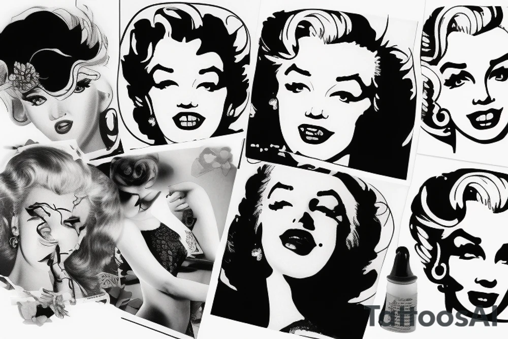 marylin monroe face blackwork style tattoo idea