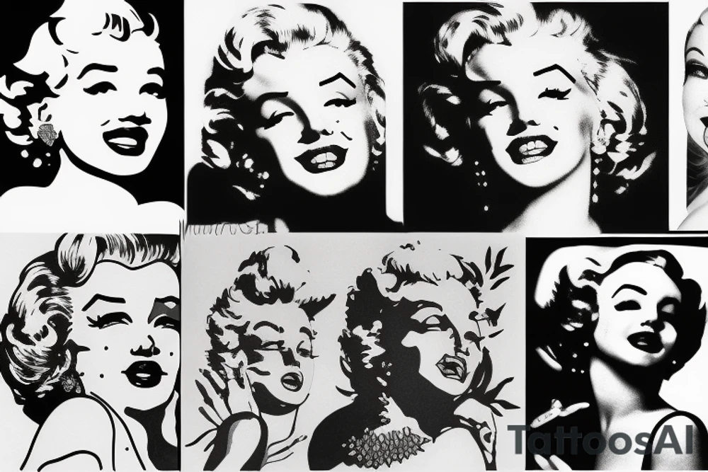 marylin monroe face blackwork style tattoo idea