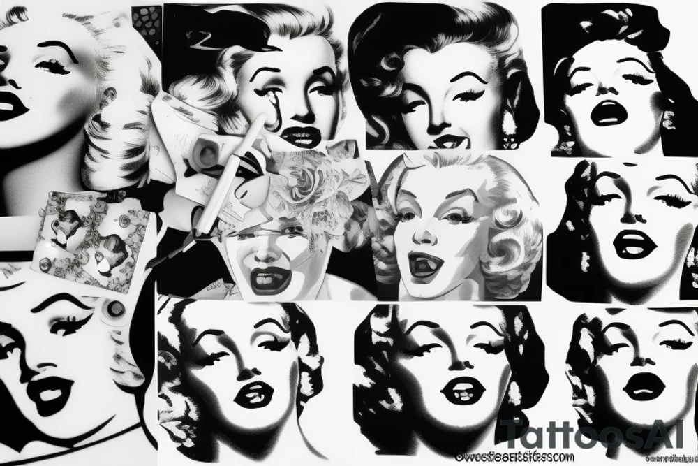 marylin monroe face blackwork style tattoo idea