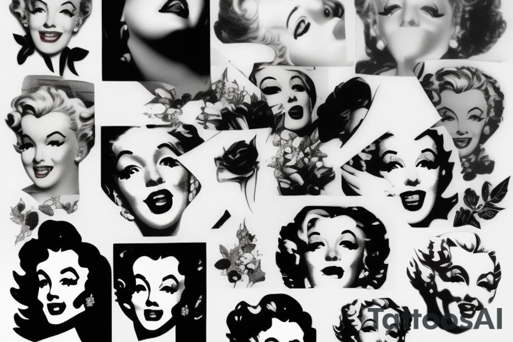 marylin monroe face blackwork style tattoo idea